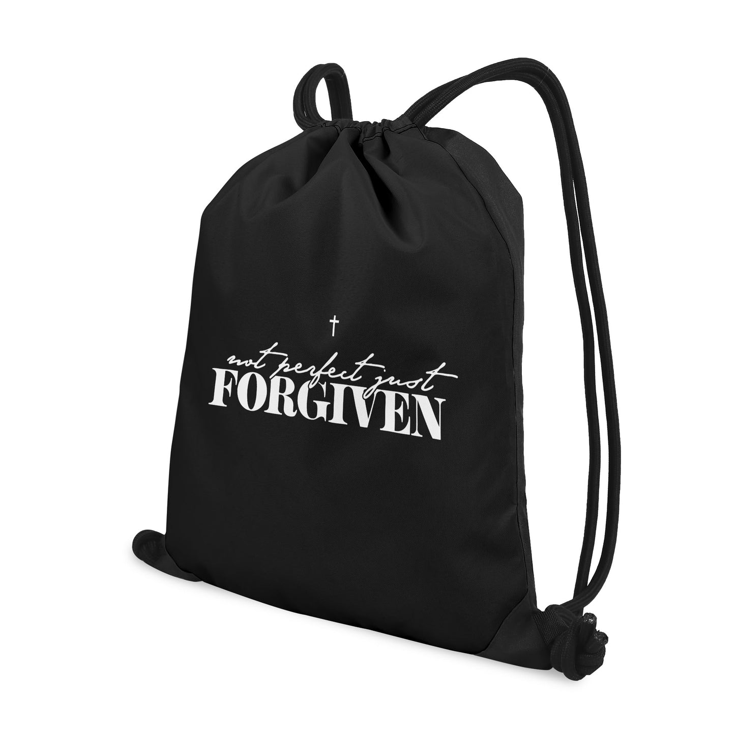 Not Perfect Just Forgiven Black Gym Drawstring Bag(Single-Sided Print)