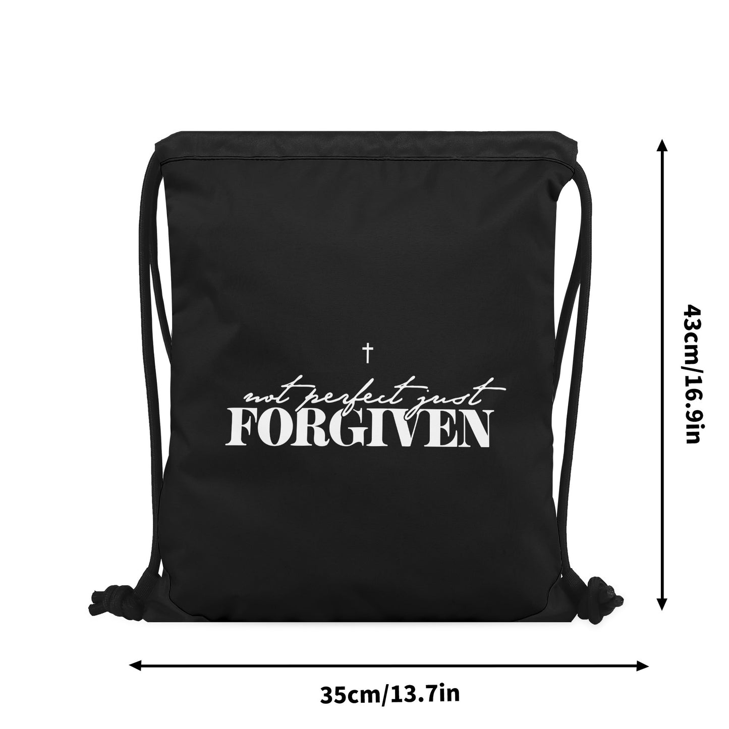 Not Perfect Just Forgiven Black Gym Drawstring Bag(Single-Sided Print)