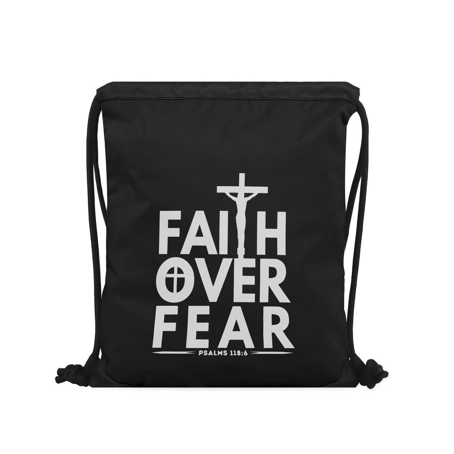 Faith Over Fear Black Gym Drawstring Bag(Single-Sided Print)