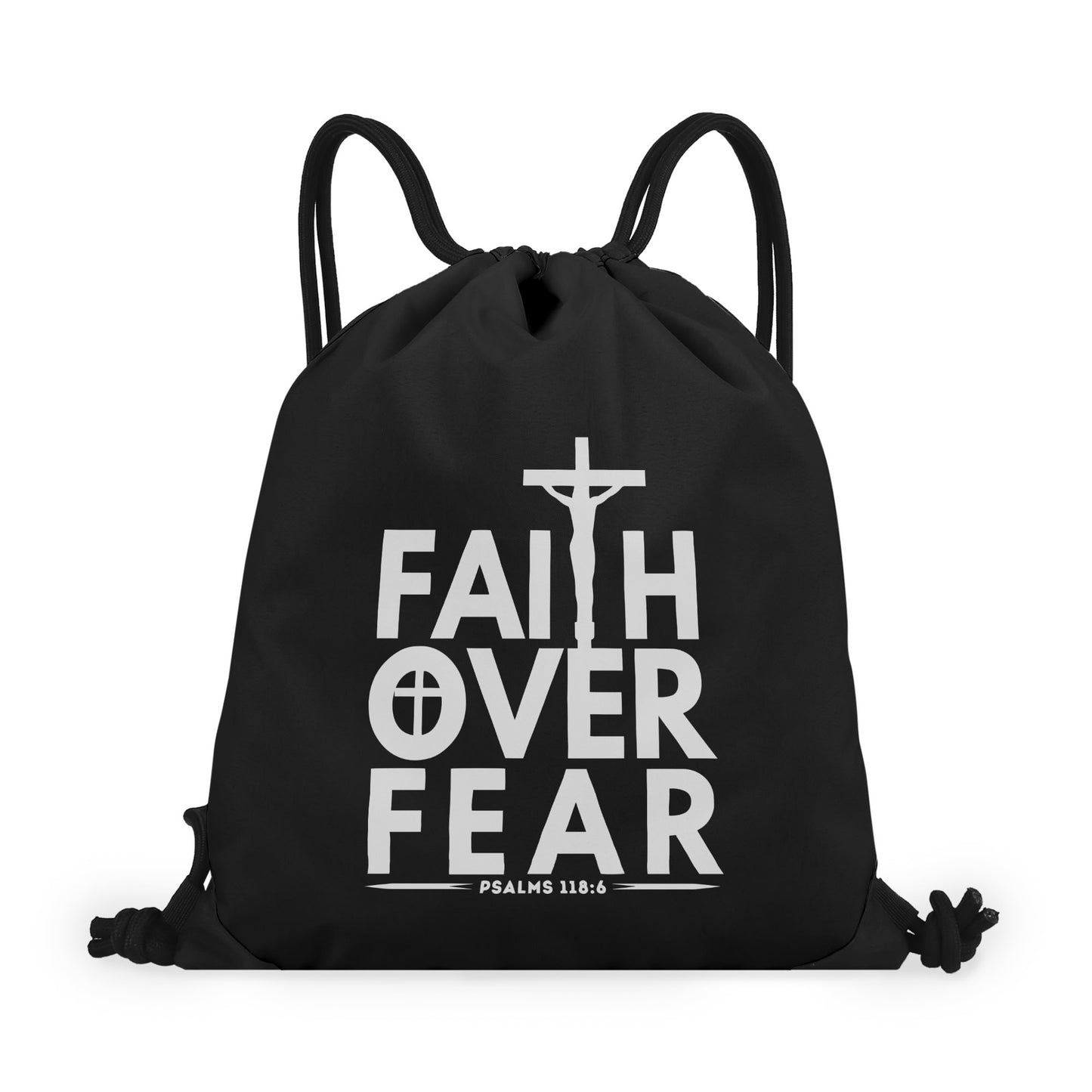 Faith Over Fear Black Gym Drawstring Bag(Single-Sided Print)