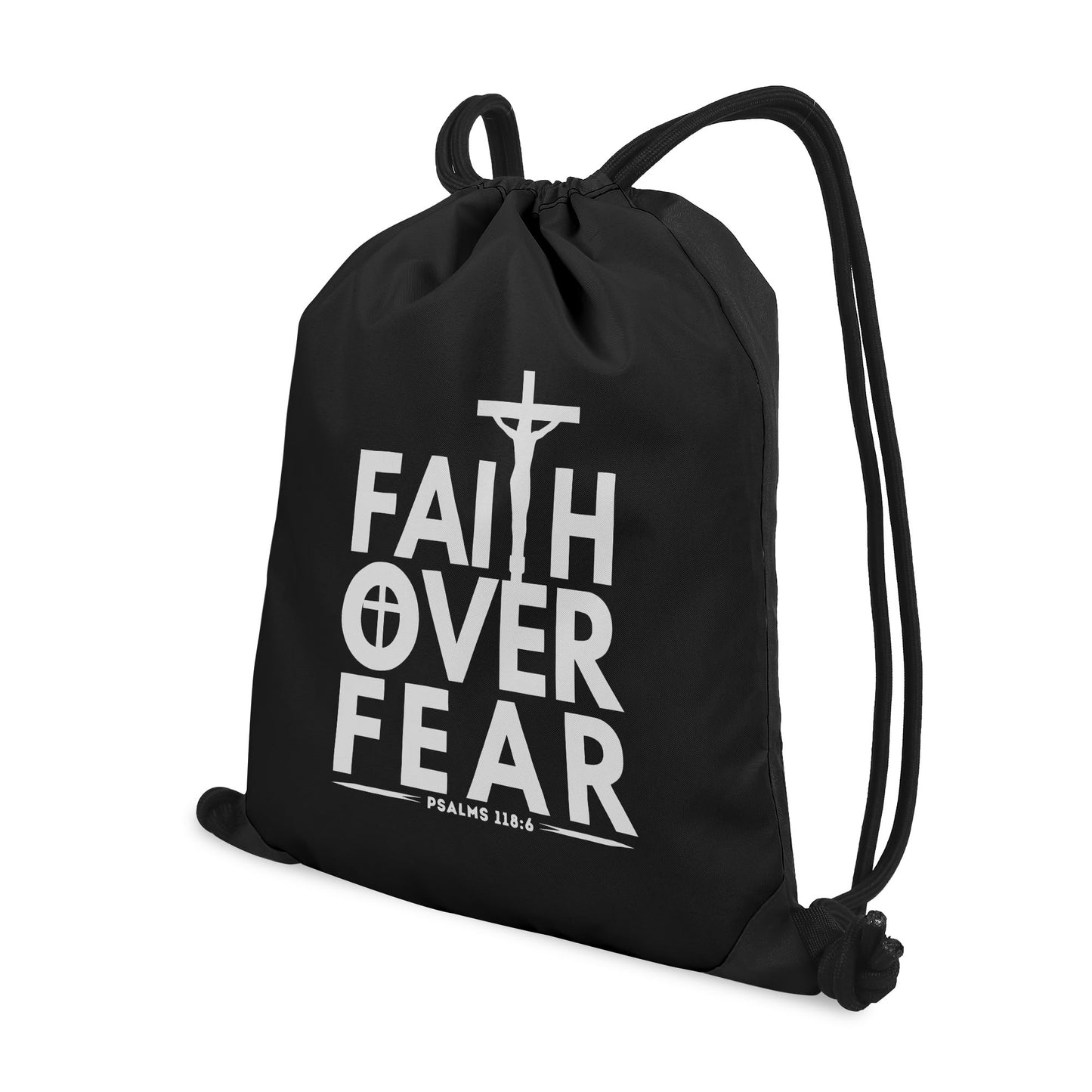 Faith Over Fear Black Gym Drawstring Bag(Single-Sided Print)