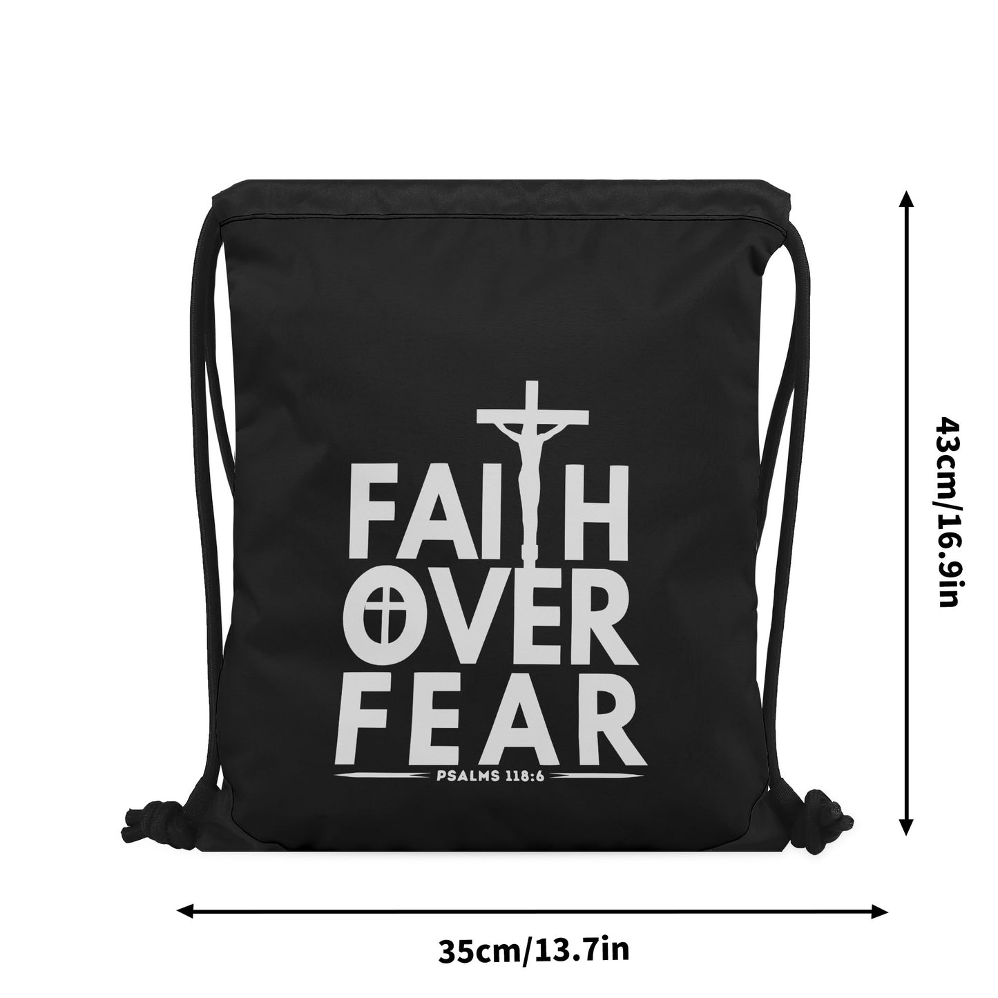 Faith Over Fear Black Gym Drawstring Bag(Single-Sided Print)