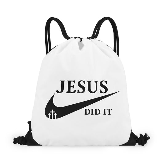 Jesus Did It White Gym Drawstring Bag(Single-Sided Print)