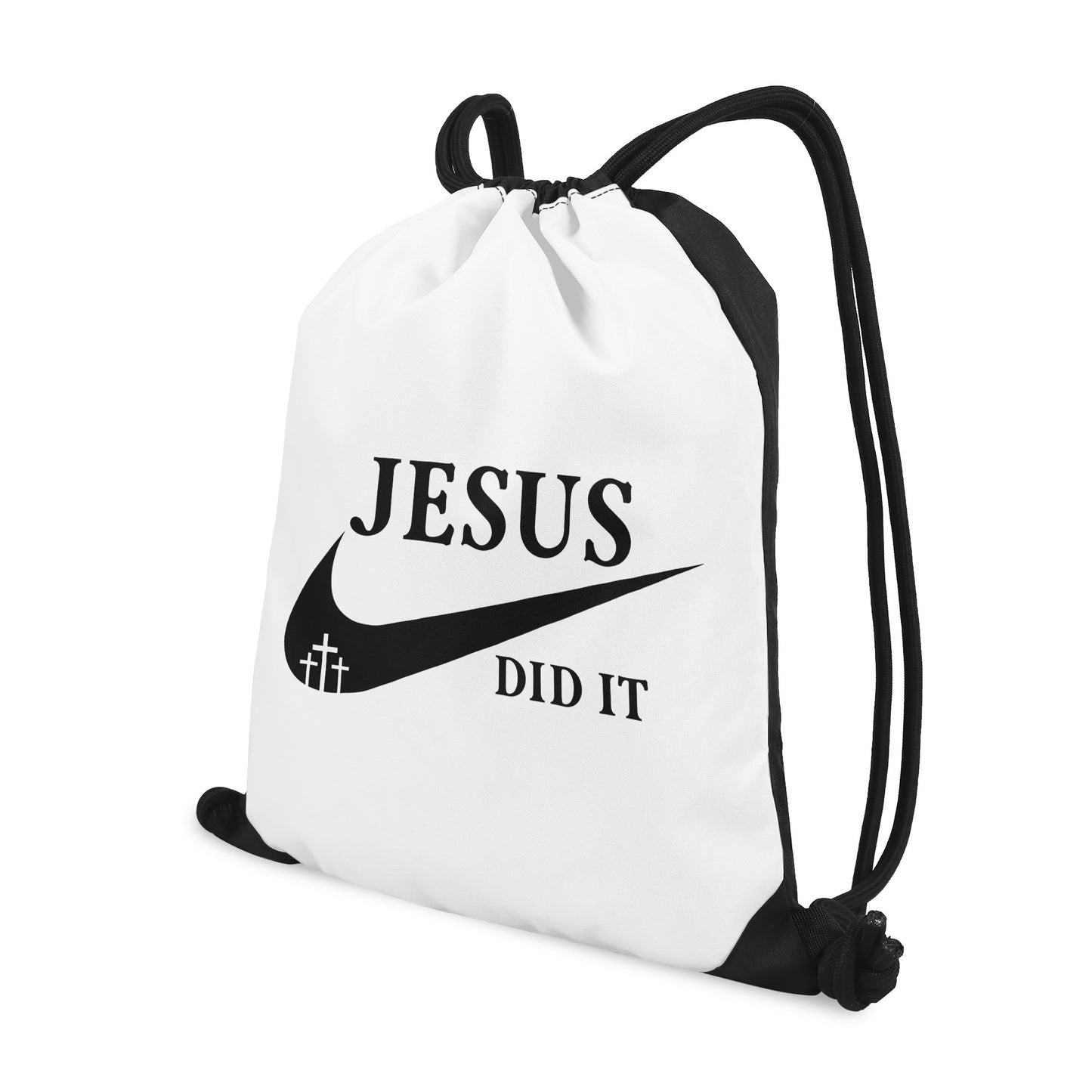 Jesus Did It White Gym Drawstring Bag(Single-Sided Print)