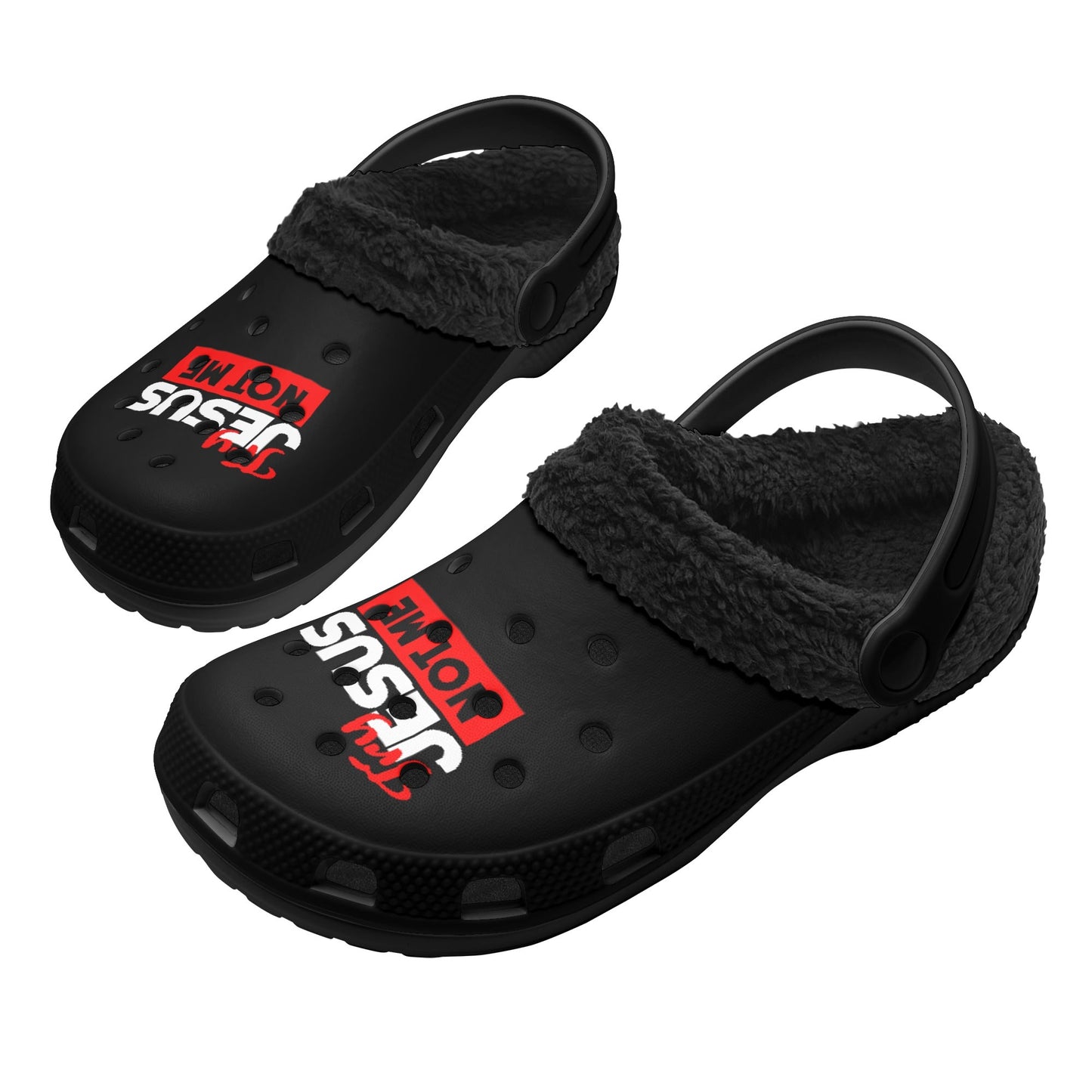 Try Jesus Not Me  Adults Slip-on Black Warm House Clogs Winter Fur Lined Garden Christian Slippers