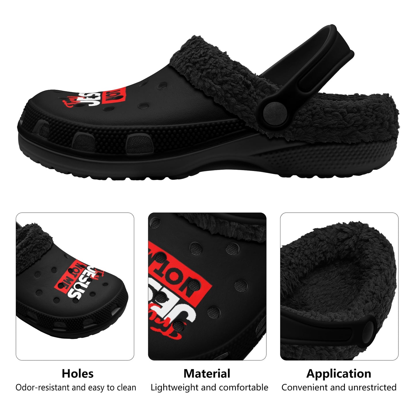 Try Jesus Not Me  Adults Slip-on Black Warm House Clogs Winter Fur Lined Garden Christian Slippers