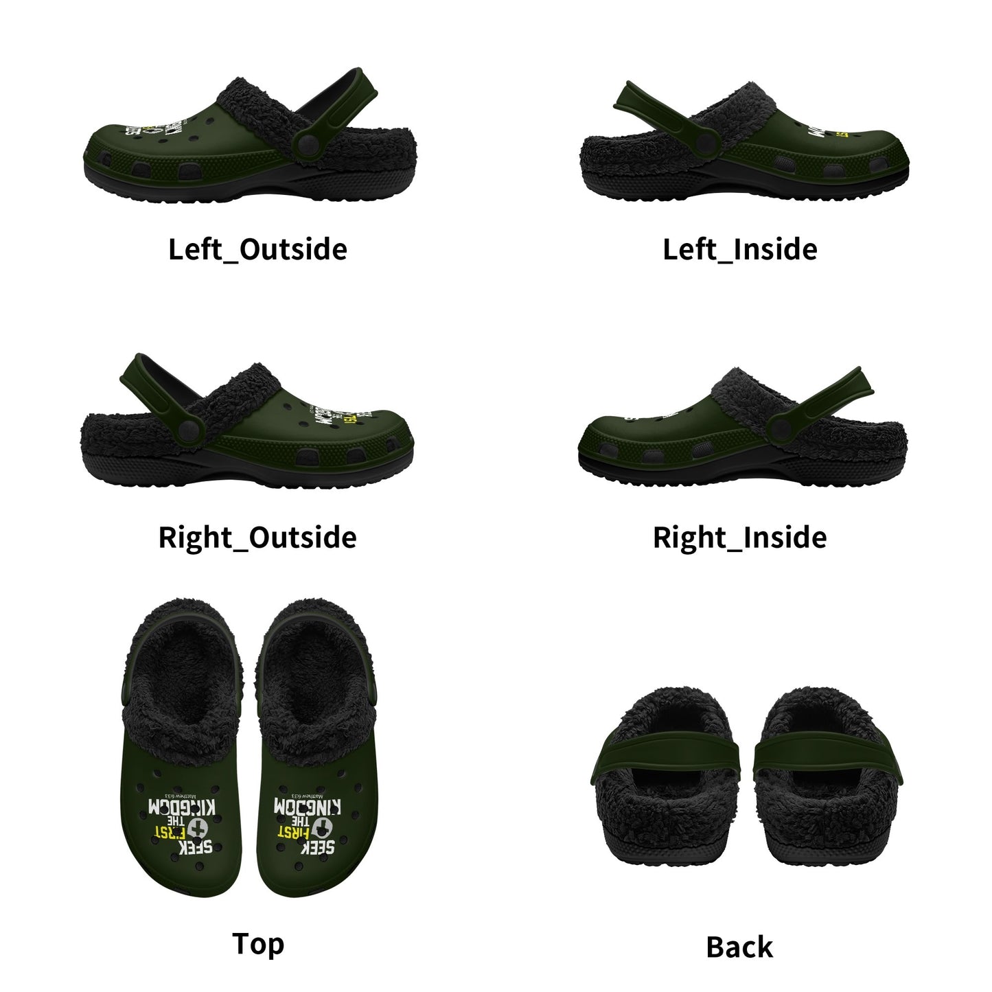 Seek First The Kingdom Adults Black Warm House Clogs Winter Fur Lined Garden Christian Slippers