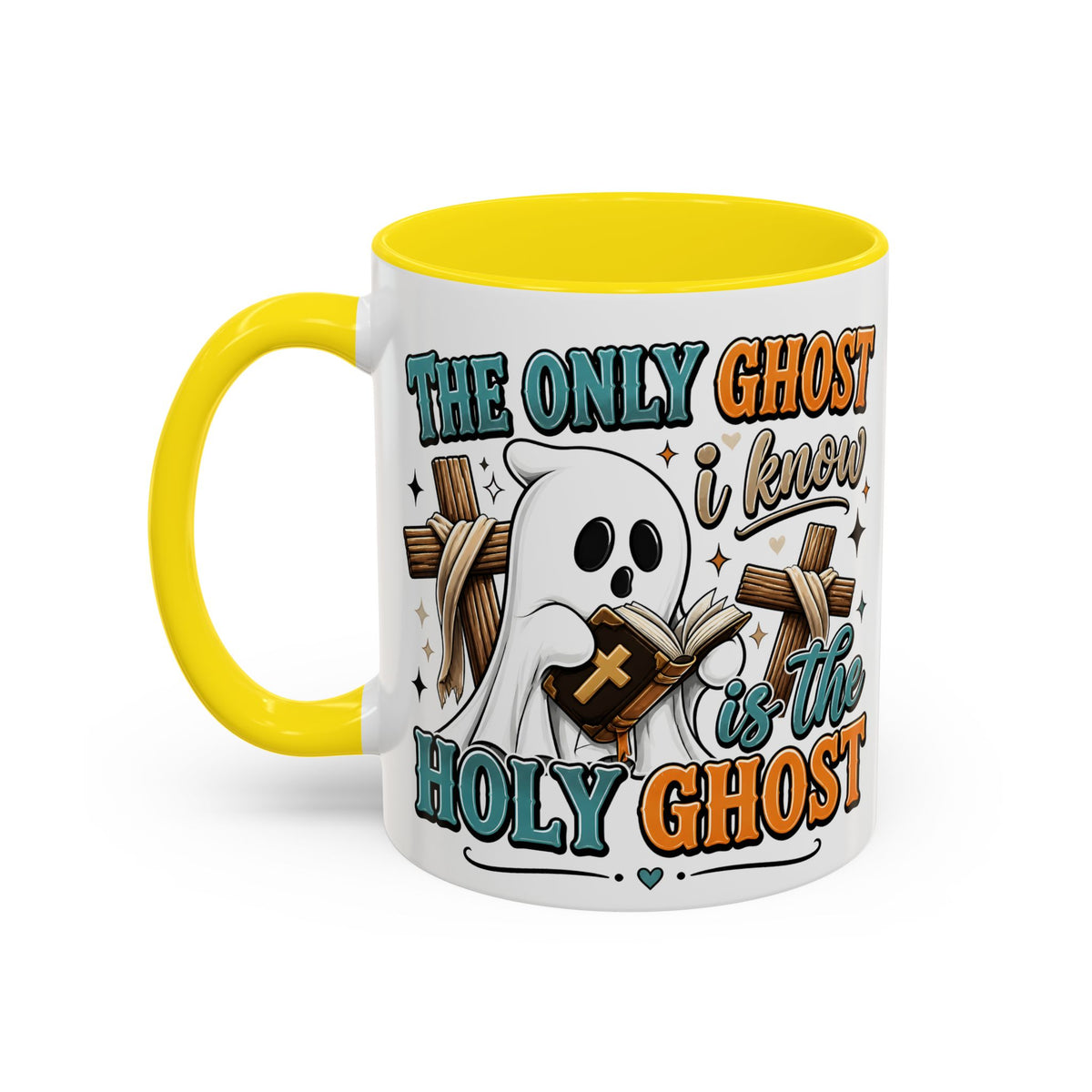 Accent Mug — "The Only Ghost I Know Is the Holy Ghost" Christian Halloween Coffee Cup