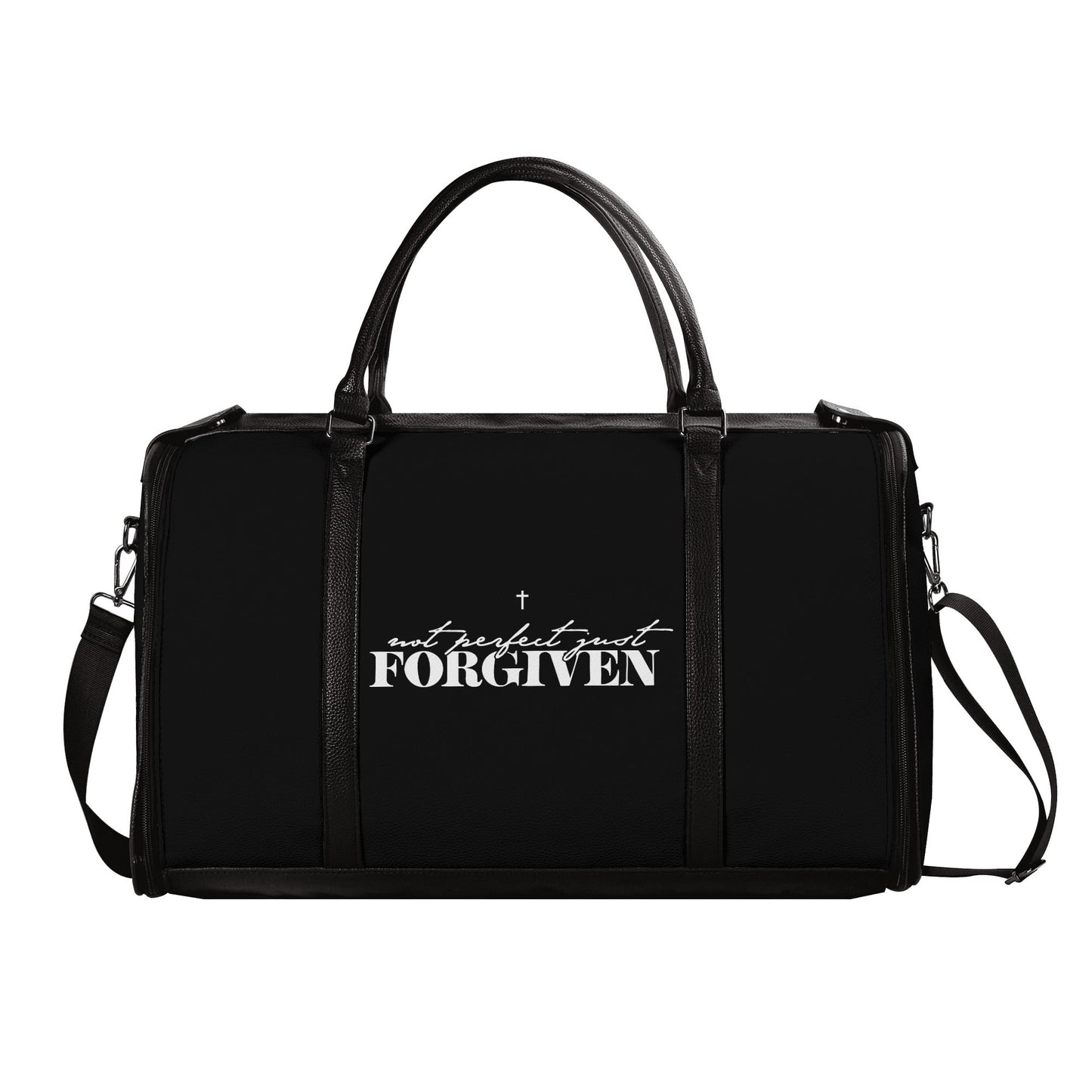 Not Perfect Just Forgiven Christian PU Leather Duffle Bag Foldable Travel Bag