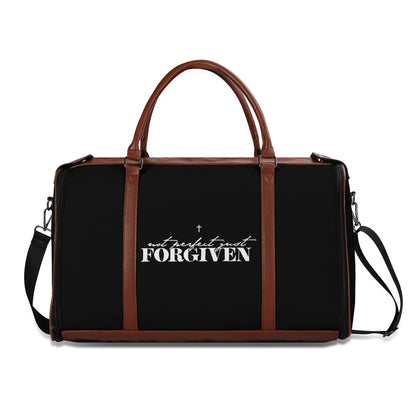 Not Perfect Just Forgiven Christian PU Leather Duffle Bag Foldable Travel Bag