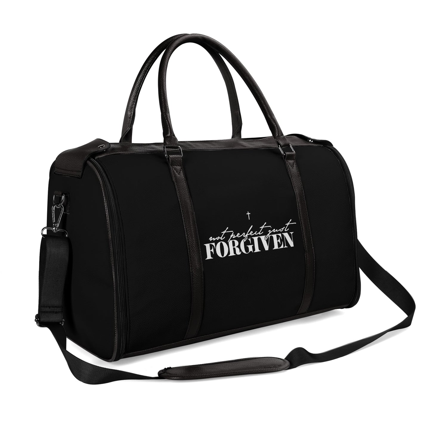 Not Perfect Just Forgiven Christian PU Leather Duffle Bag Foldable Travel Bag