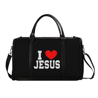 I Love Him Christian PU Leather Duffle Bag Foldable Travel Bag