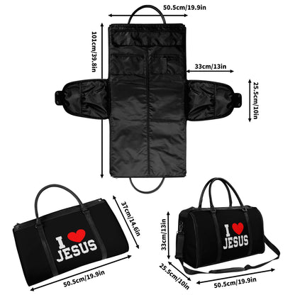 I Love Him Christian PU Leather Duffle Bag Foldable Travel Bag