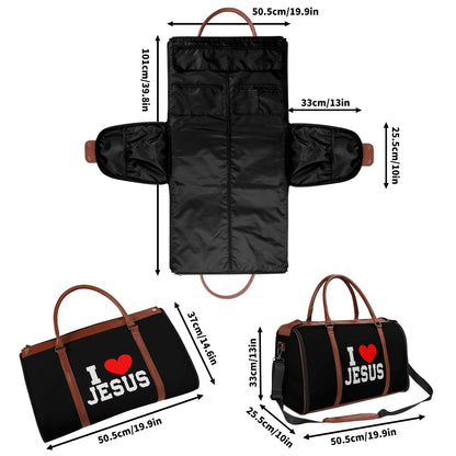 I Love Him Christian PU Leather Duffle Bag Foldable Travel Bag