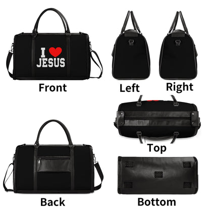 I Love Him Christian PU Leather Duffle Bag Foldable Travel Bag