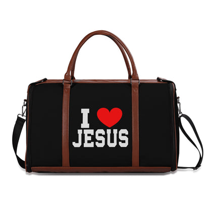 I Love Him Christian PU Leather Duffle Bag Foldable Travel Bag