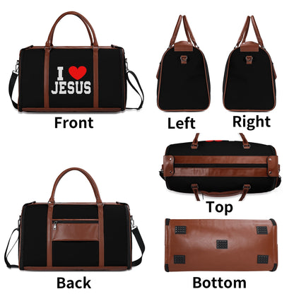 I Love Him Christian PU Leather Duffle Bag Foldable Travel Bag