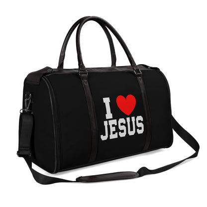 I Love Him Christian PU Leather Duffle Bag Foldable Travel Bag