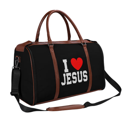 I Love Him Christian PU Leather Duffle Bag Foldable Travel Bag
