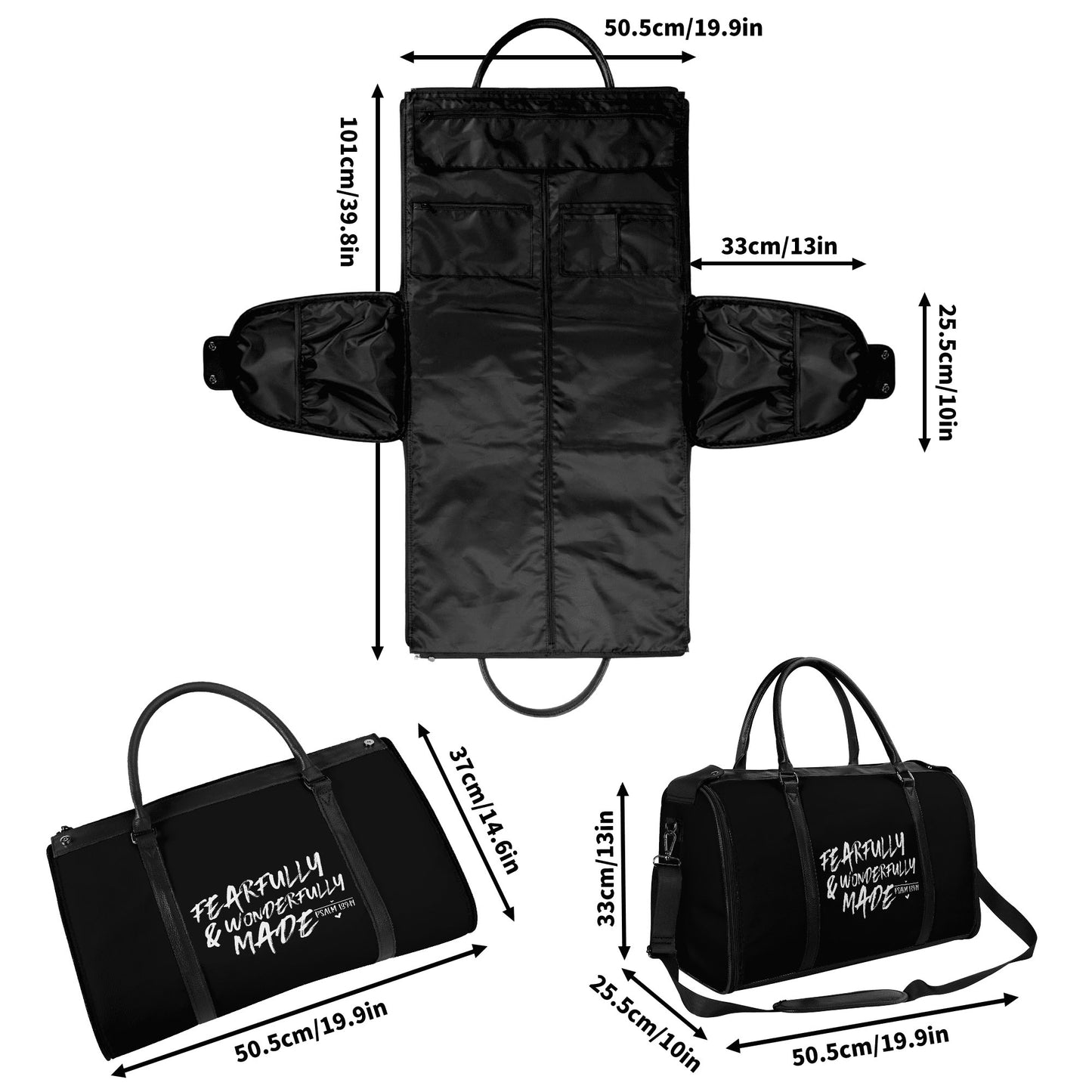 Fearfully And Wonderfully Made Christian PU Leather Duffle Bag Foldable Travel Bag