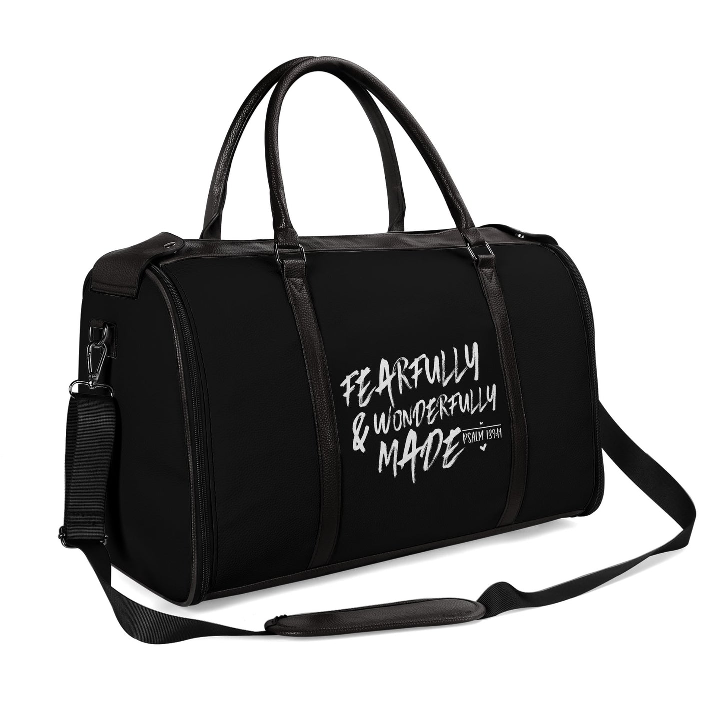 Fearfully And Wonderfully Made Christian PU Leather Duffle Bag Foldable Travel Bag