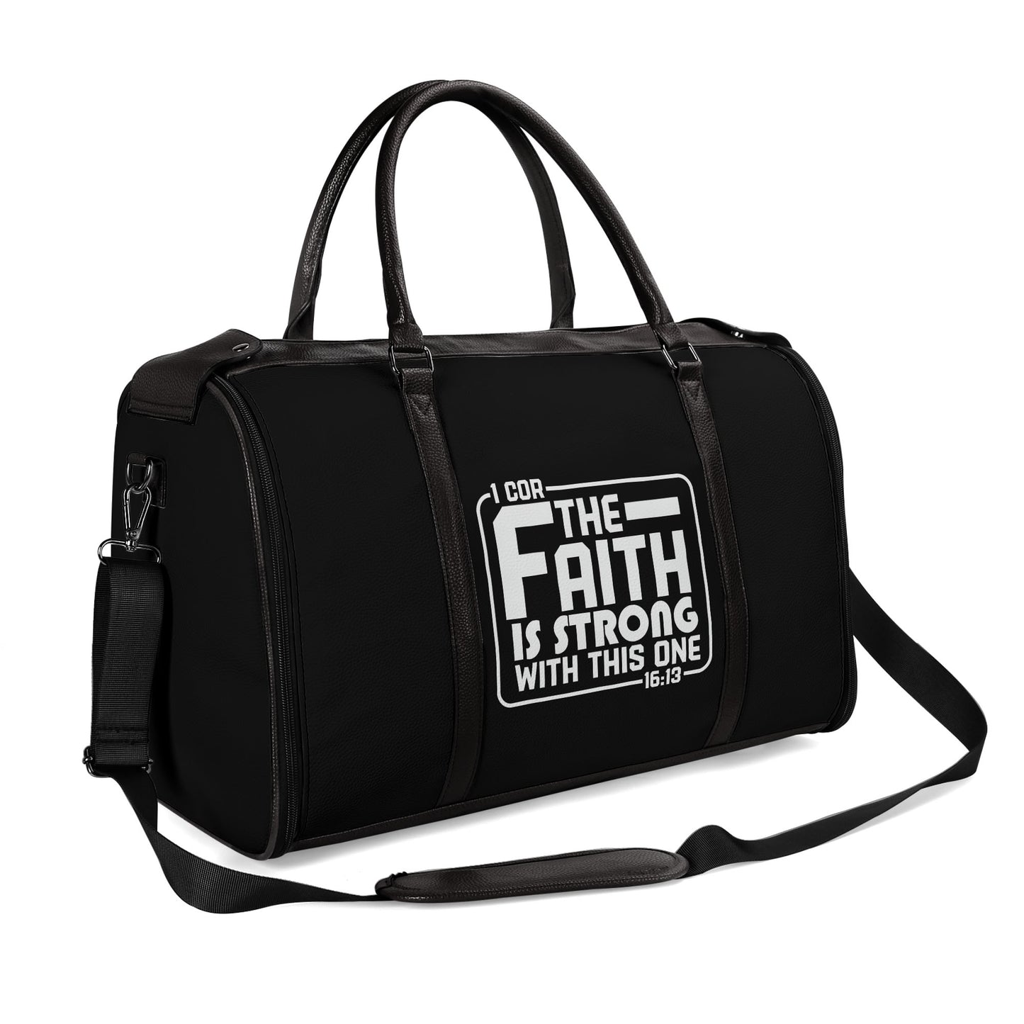 The Faith Is Strong With This One Christian PU Leather Duffle Bag Foldable Travel Bag