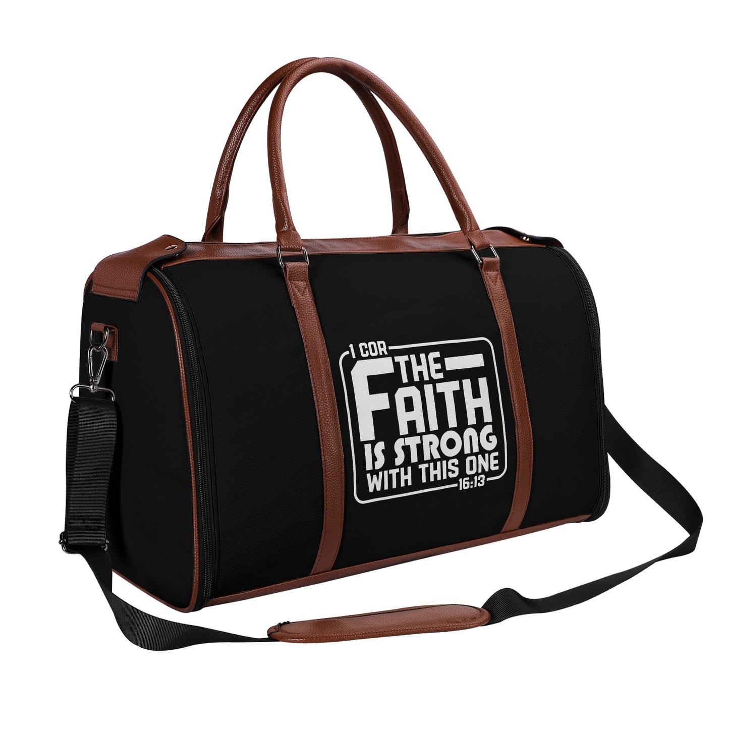 The Faith Is Strong With This One Christian PU Leather Duffle Bag Foldable Travel Bag