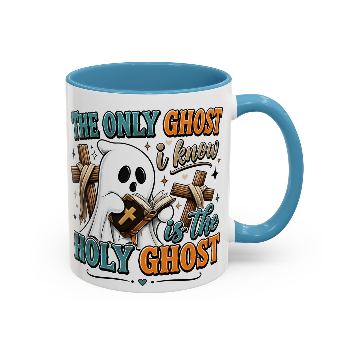 Accent Mug — "The Only Ghost I Know Is the Holy Ghost" Christian Halloween Coffee Cup