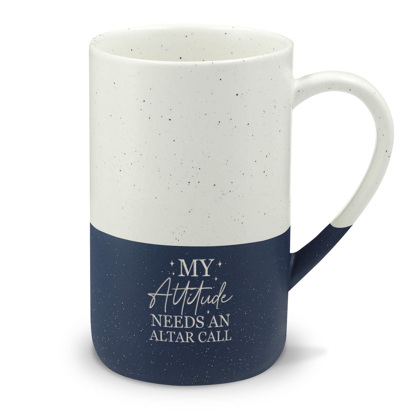 Christian Ceramic Mug — "My Attitude Needs an Altar Call" Speckled 13oz