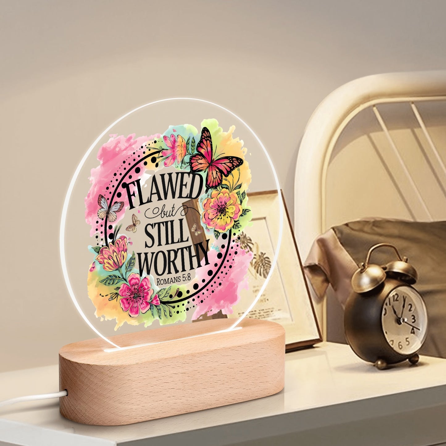 Flawed But Still Worthy Christian Acrylic Round Lamp Night Light Home Decor