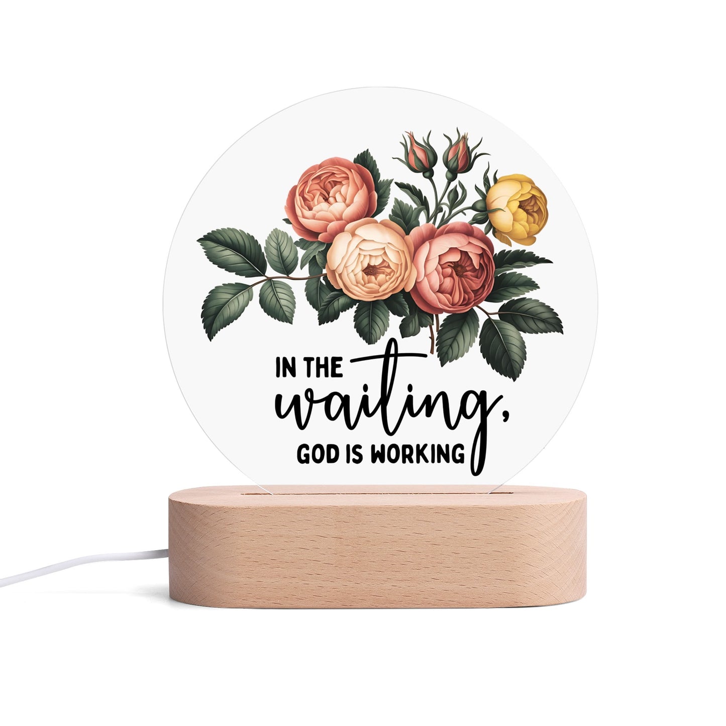 In The Waiting He Is Working Christian Acrylic Round Lamp Night Light Home Decor