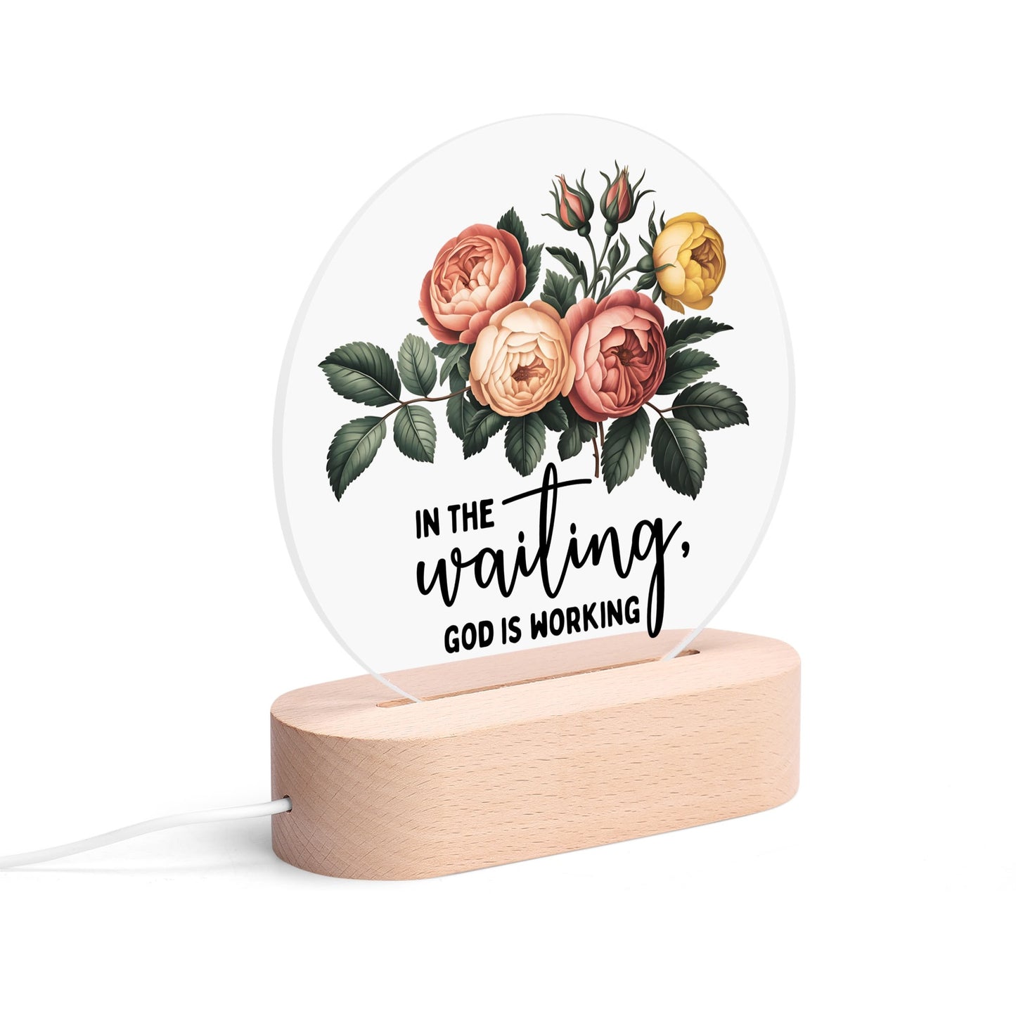 In The Waiting He Is Working Christian Acrylic Round Lamp Night Light Home Decor