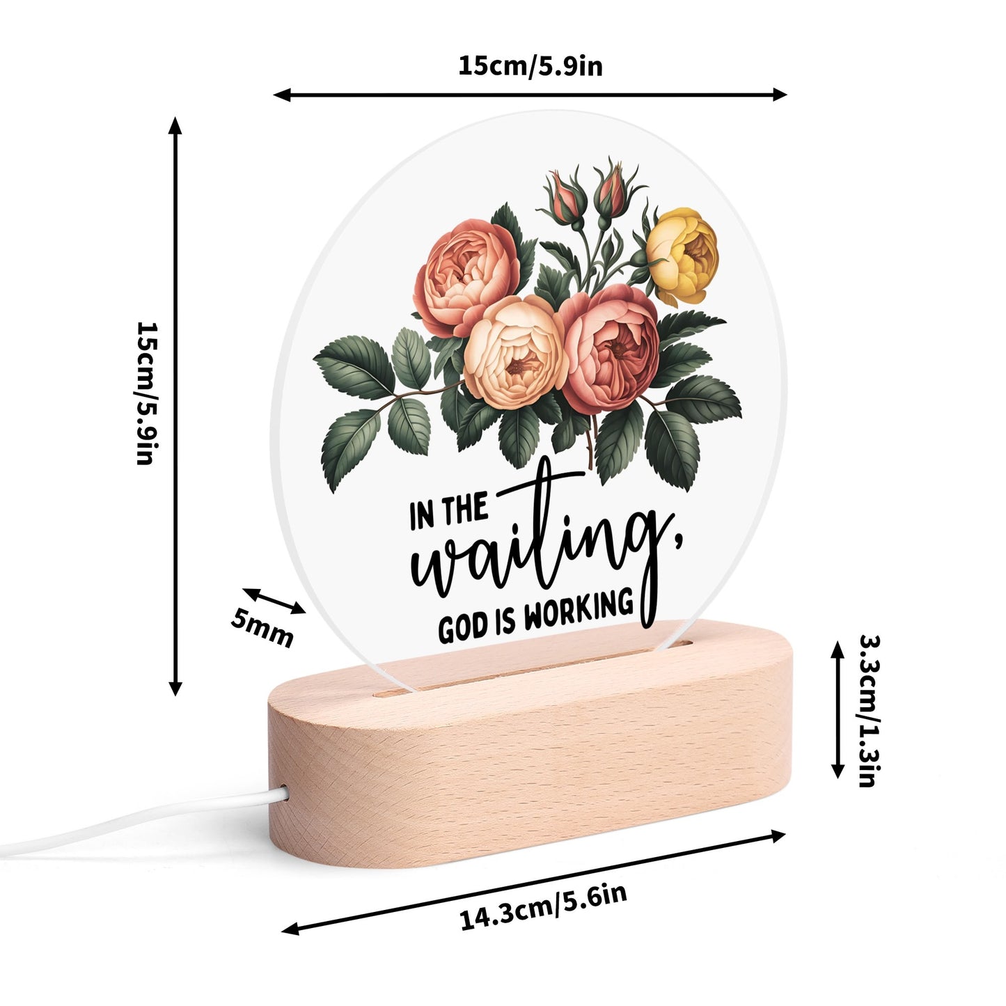 In The Waiting He Is Working Christian Acrylic Round Lamp Night Light Home Decor