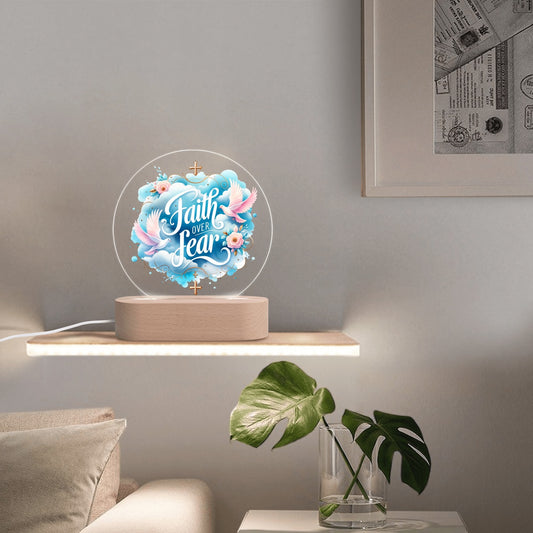 Faith Over Fear Christian Acrylic Round Lamp Night Light Home Decor