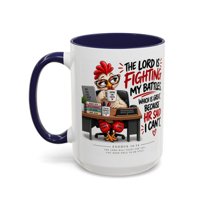 Inspirational Accent Coffee Mug — “The Lord Is Fighting My Battles” Faith Quote (11/15oz)
