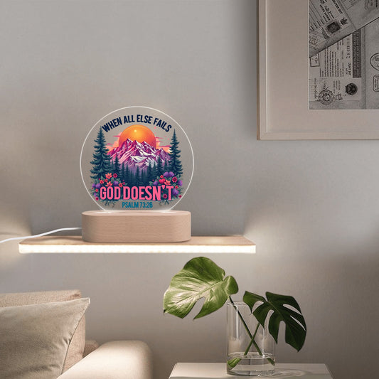 He Never Fails Christian Acrylic Round Lamp Night Light Home Decor