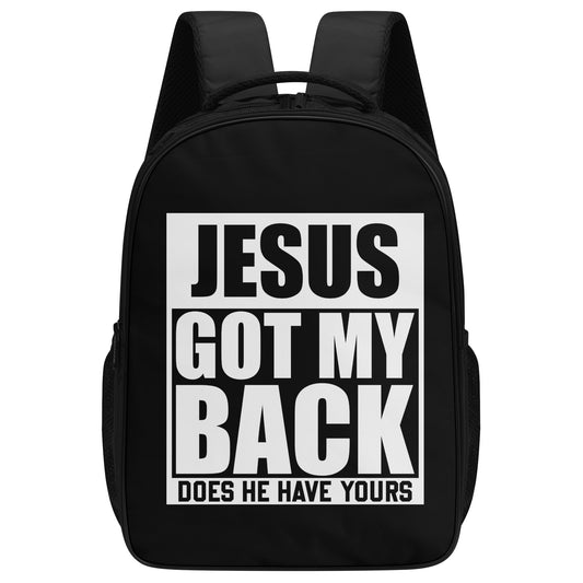 Hes Got My Back 16 Inch Dual Compartment School Christian Backpack