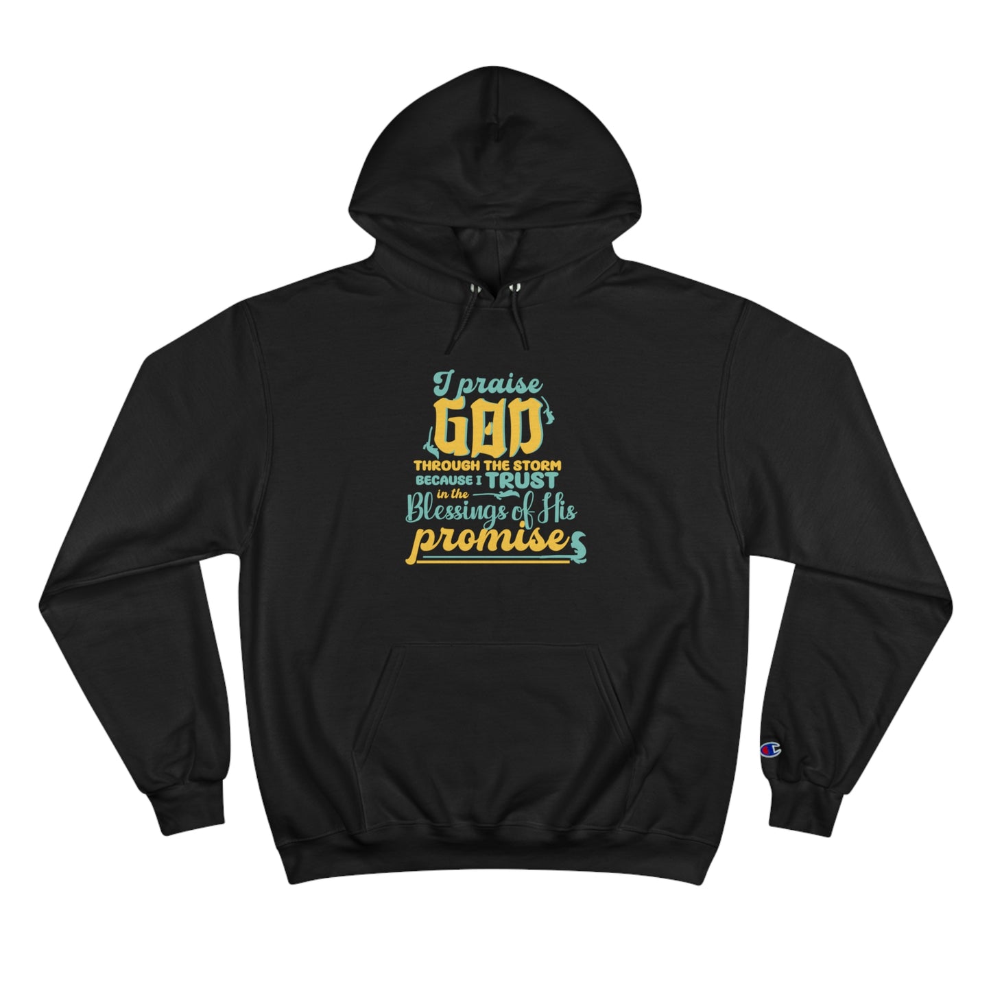 I Praise Him Through The Storm Because I Trust In The Blessings Of His Promise Unisex Champion Hoodie