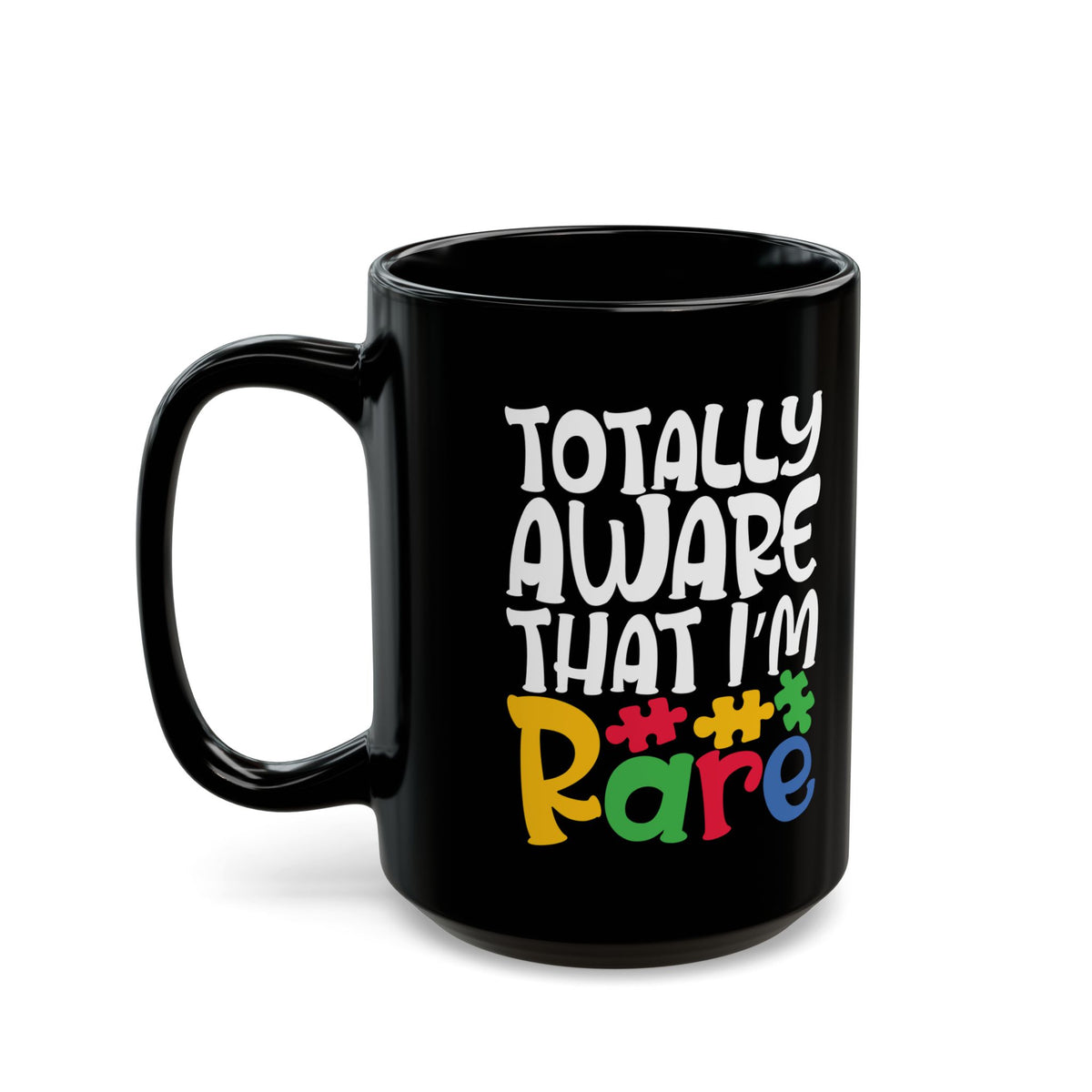 Rare Autism Awareness Black Mug - Fun Colorful Coffee Cup