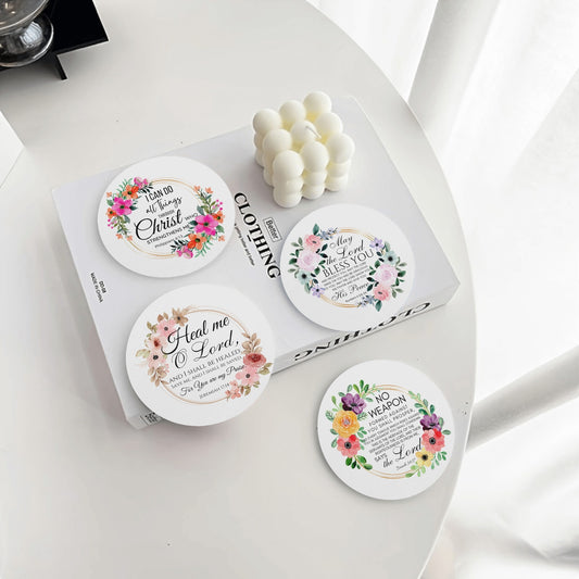 Bible Verse Decor | Christian Round Ceramic Coasters (Set of 4)