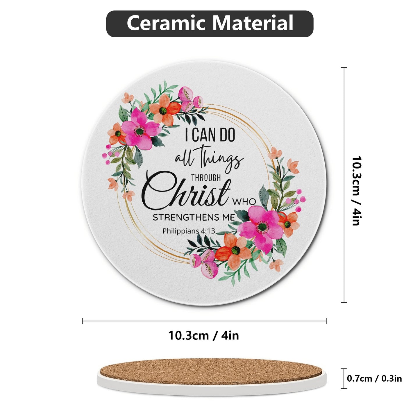 Bible Verse Decor | Christian Round Ceramic Coasters (Set of 4)