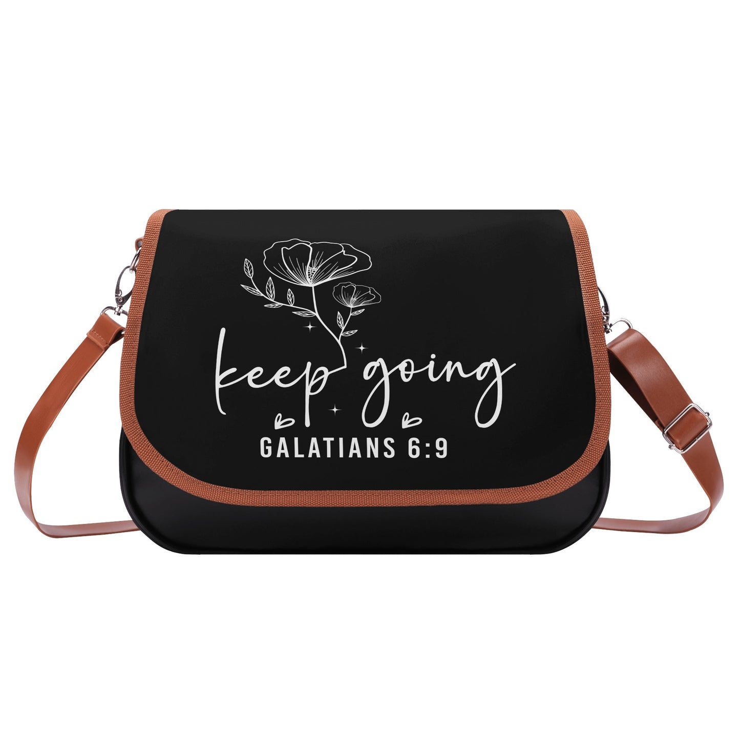 Faith-Inspired Leather Shoulder Bag | Keep Going Christian Design