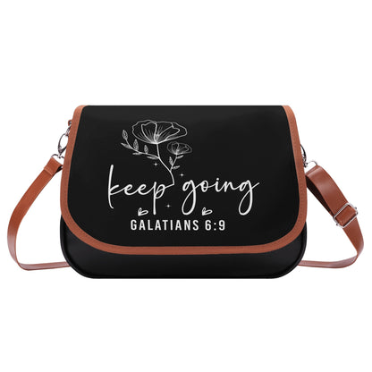 Faith-Inspired Leather Shoulder Bag | Keep Going Christian Design