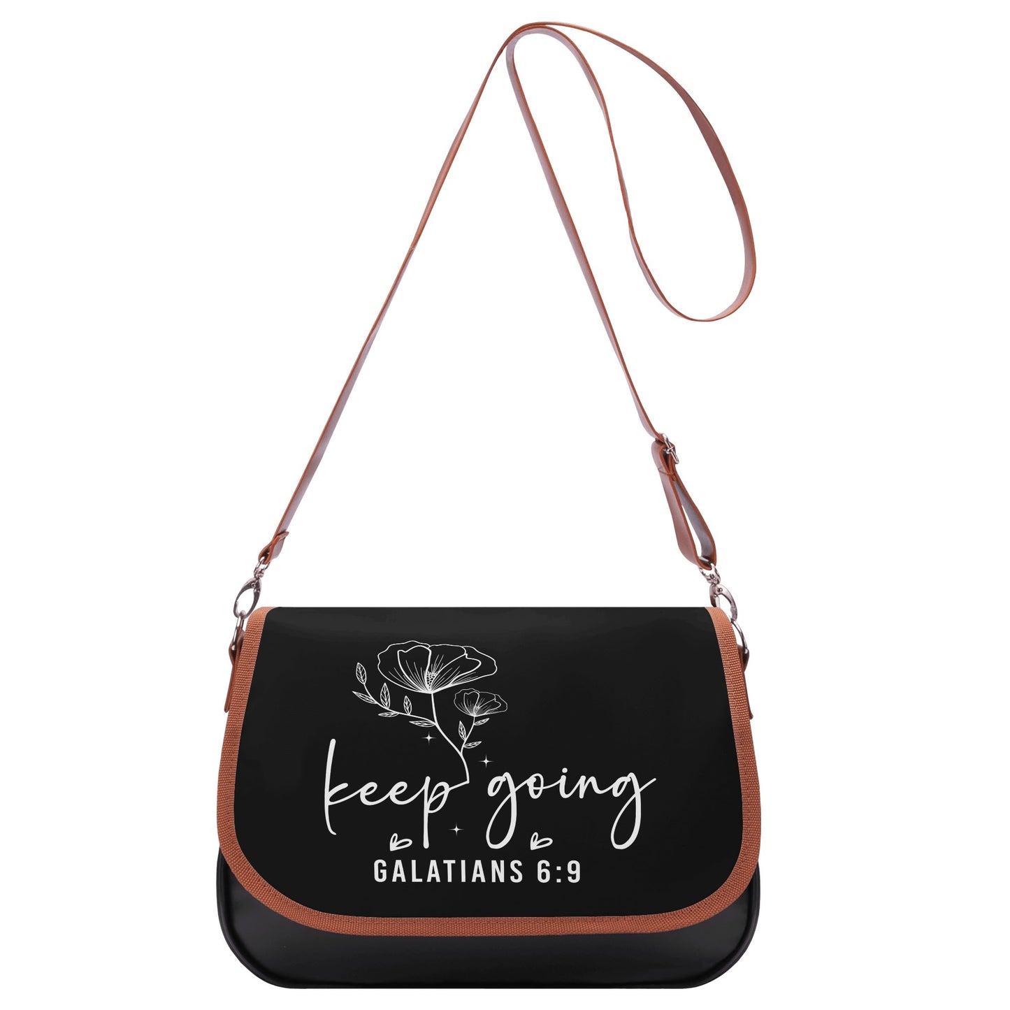 Faith-Inspired Leather Shoulder Bag | Keep Going Christian Design