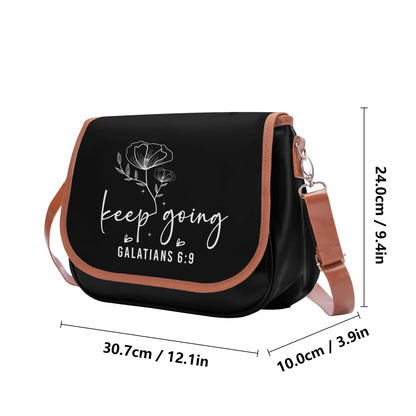 Faith-Inspired Leather Shoulder Bag | Keep Going Christian Design