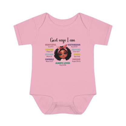 God Says I Am Christian Baby Onesie Printify