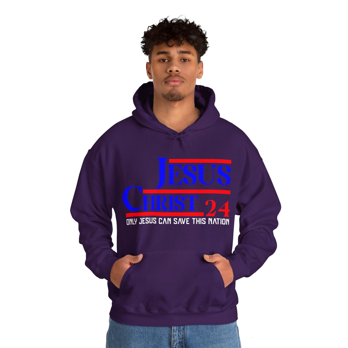 Jesus Christ 2024 Only Jesus Can Save This Nation Election Year Unisex Christian Hooded Pullover Sweatshirt