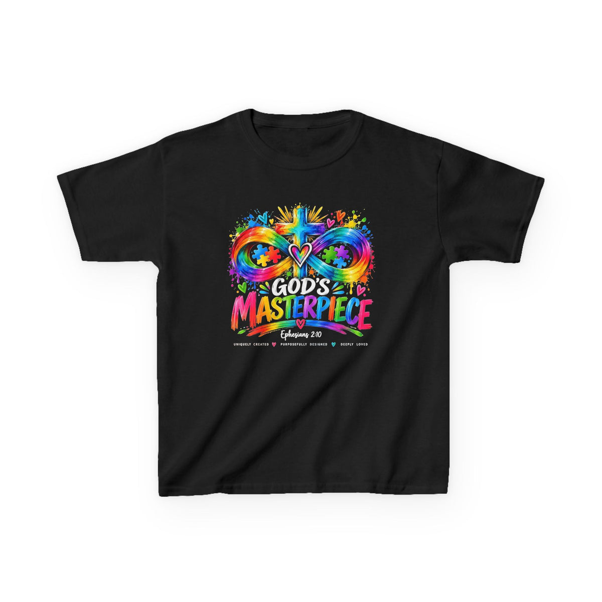 God's Masterpiece autism awareness youth t-shirt with infinity heart