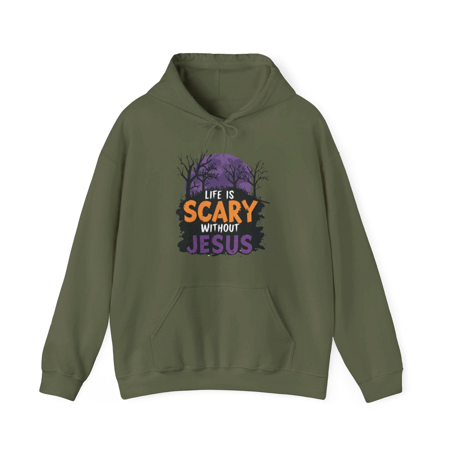 Life Is Scary Without Jesus Halloween Unisex Christian Pullover Hooded Sweatshirt