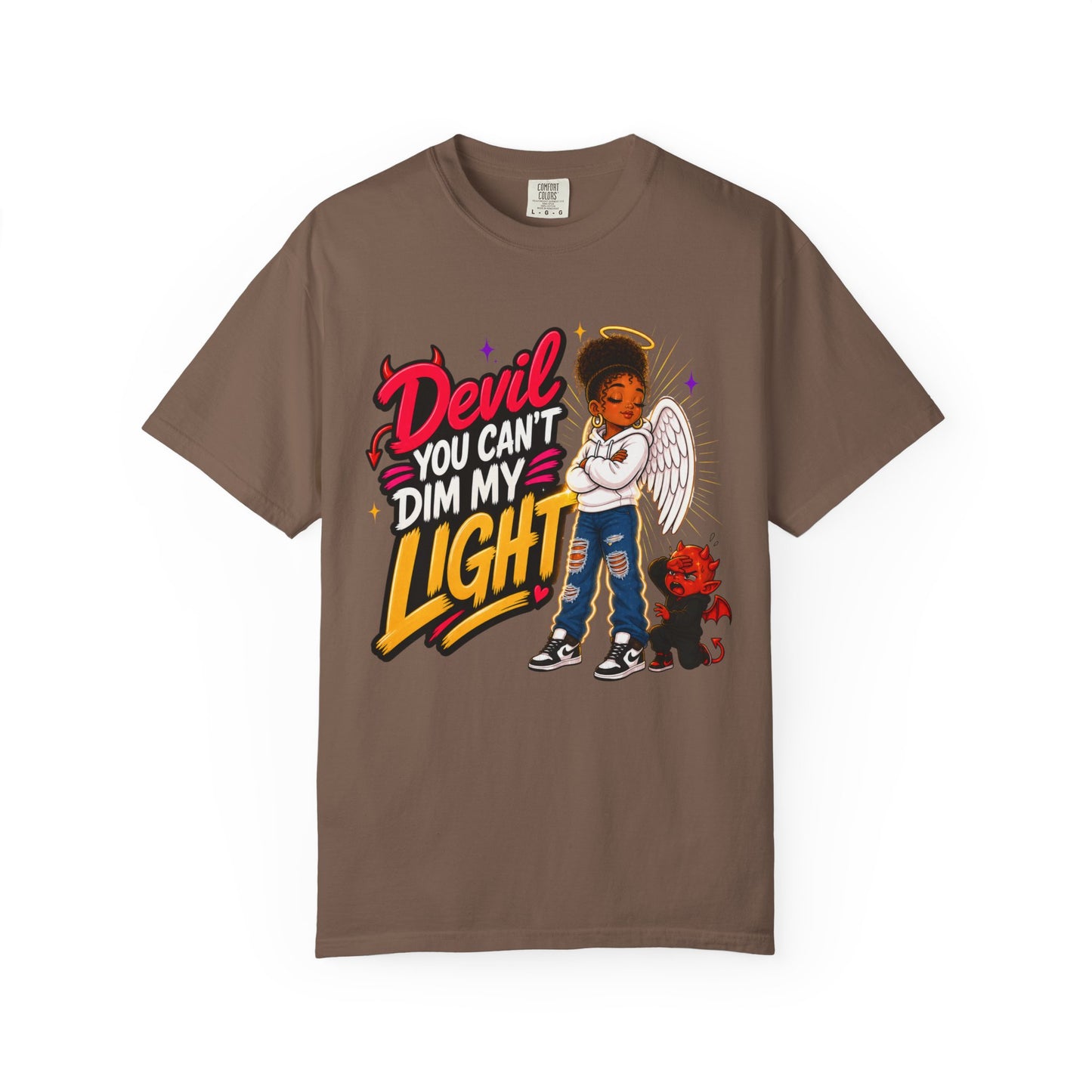 Devil You Can't Dim My Light T-Shirt — Afro Angel Graphic Tee